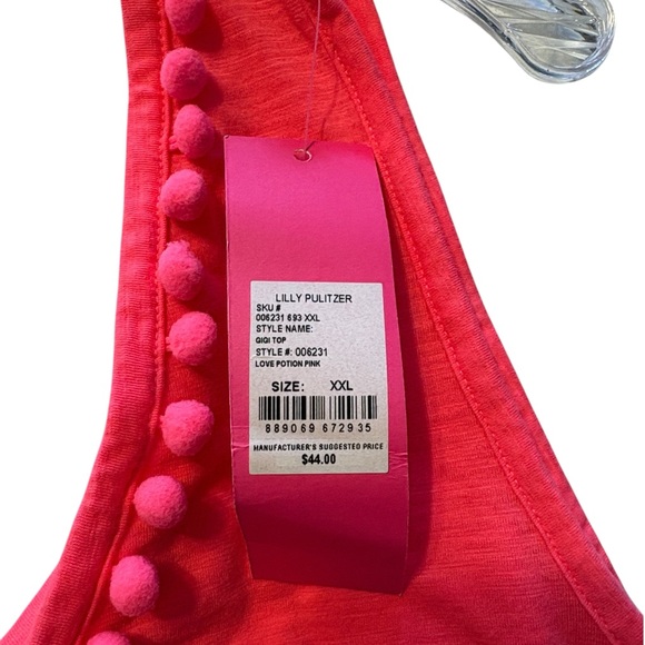 Lilly Pulitzer Gigi Top XXL Love Potion Pink Tank Top Pom Pom Prep Coastal NWT - Picture 10 of 10